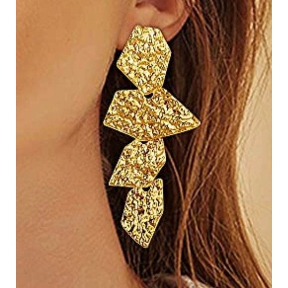 Boho Geometric Gold Drop Earrings